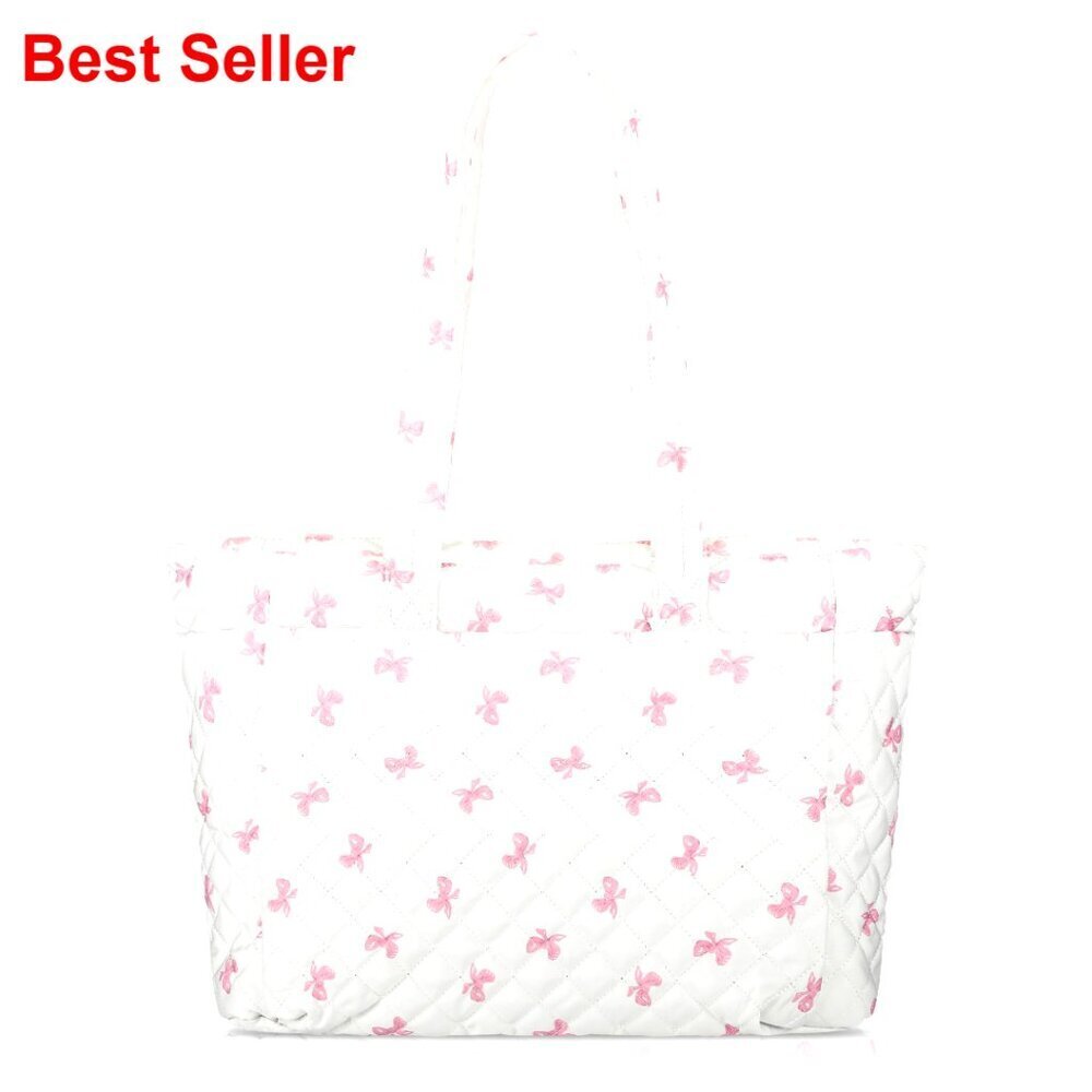 Lightweight Puffy Tote Bag with Zipper Quilted Shoulder Handbag for Travel Work